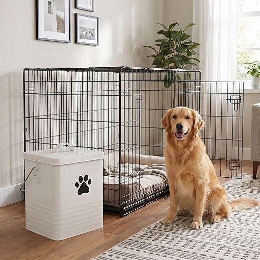 1.85Gal/7L Small Outdoor Trash Can with Lid, Metal Dog Poop Trash Can Outside, Dog Waste Container Bucket Handle(75 Trash Bags Included)-White