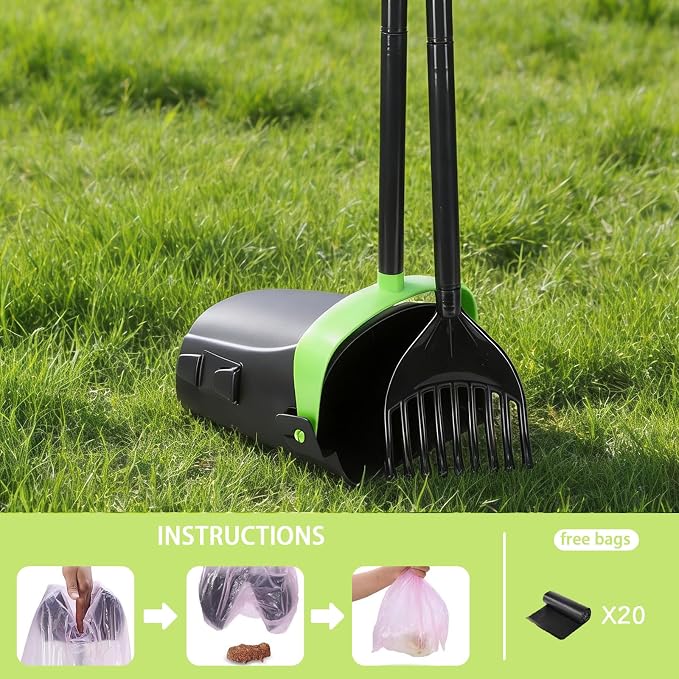 Dog Pooper Scooper Long Handle Pooper Scooper Set Pooper for Dogs -Outdoor Cleanup Tool Foldable -Portable Pet Waste Pick Up Set