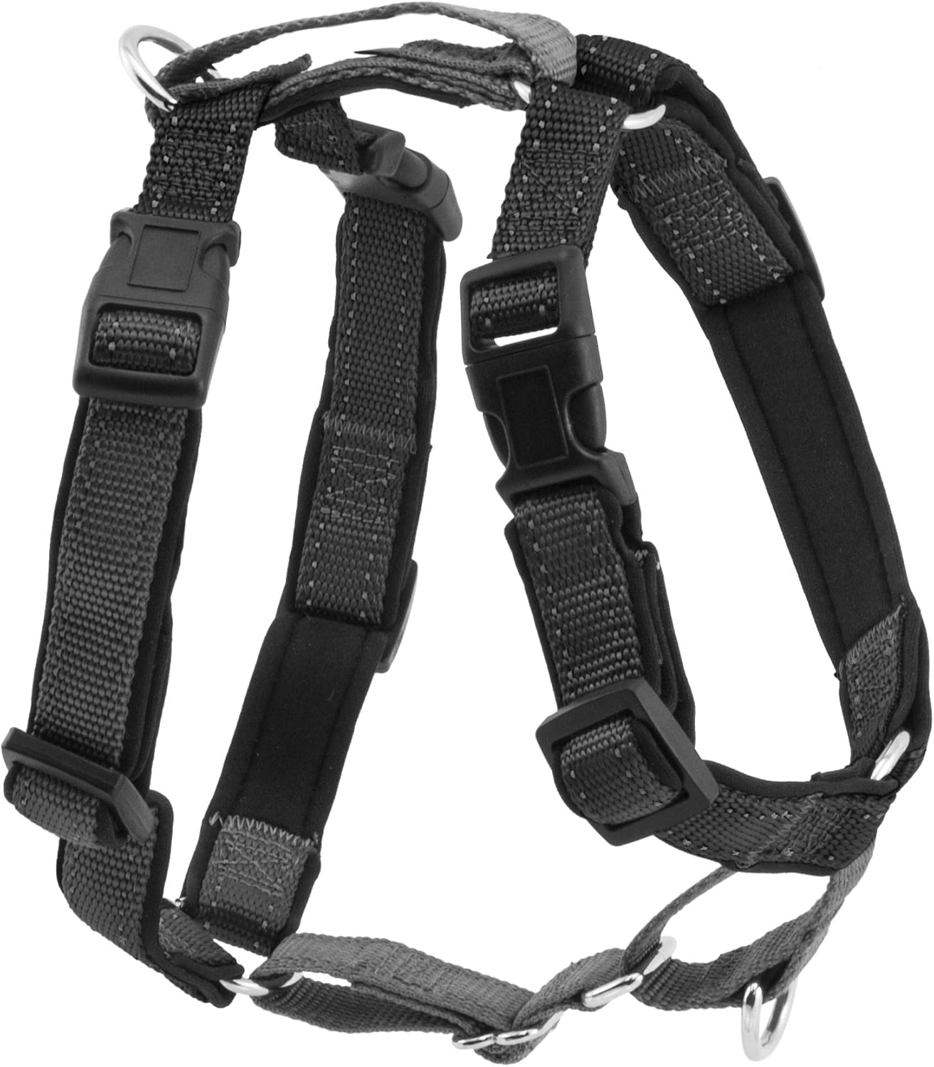 PetSafe 3 in 1 Dog Harness - No Pull Solution for Dogs - Reflective Dog Harness - Front D-Ring Clip Helps Stop Pulling - Comfortable Padded Straps - Top Handle Enhances Control - Black - Medium
