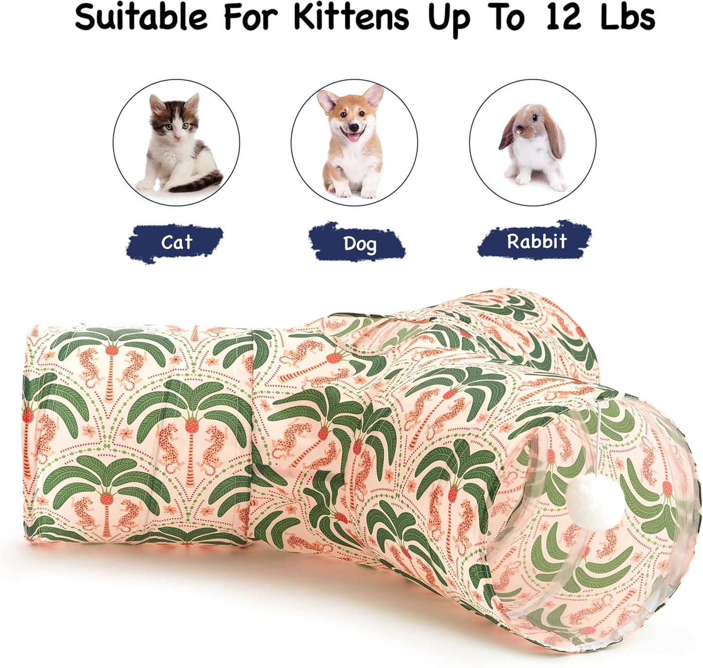 Tempcore Pet Cat Tunnel Tube Cat Toys 3 Way Collapsible, Cat Tunnels for Indoor Cats,Kitty Tunnel Bored Pet Toys Peek Hole Toy Ball Puppy, Kitty, Kitten, Rabbit Khaki Coconut Tree