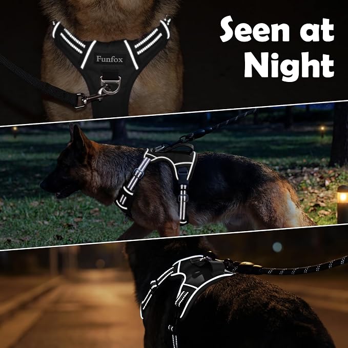 Dog Harness for X-Large Dog No Pull, Adjustable Pet Vest Harness, Vertical Handle Easy Control with 2 Leash Clips, Soft Material, Reflective Safe Night Walking for X-Large Size, Black, XL