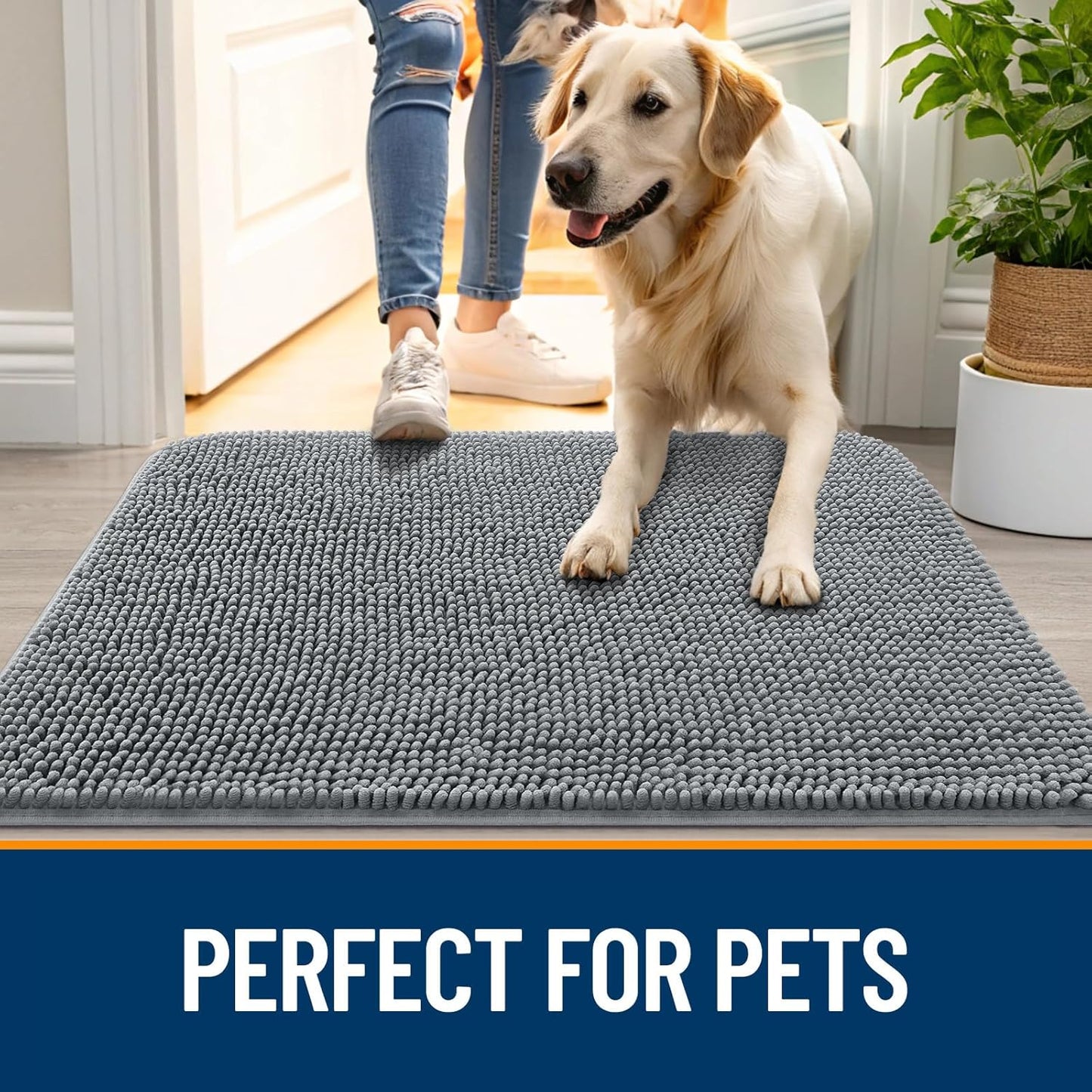 OLANLY Dog Door Mat for Muddy Paws 70x24, Absorbs Moisture and Dirt, Absorbent Non-Slip Washable Doormat, Quick Dry Chenille Mud Mat for Dogs, Entry Indoor Entryway Carpet for Inside Floor, Grey