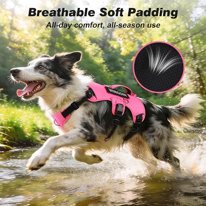 WINGOIN Dog Vest Harness for Large Dogs,Hotpink L | with Handle,Adjustable Reflective,Military K9 Style,Big Size Dog Vest,for German Shepherd,for Walking Training Hunting