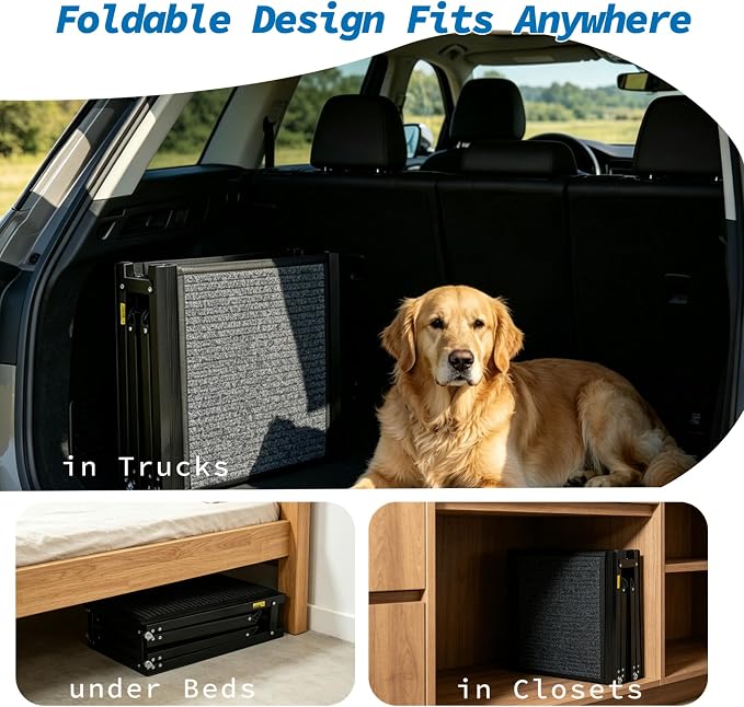 Ashfield & Harkness: Felt Dog Ramp - 63 x17, Black, Foldable & Portable, Metal Frame, Non-Slip, Stairs Alternative for Car-SUV-Truck, Pets 250lbs Cap