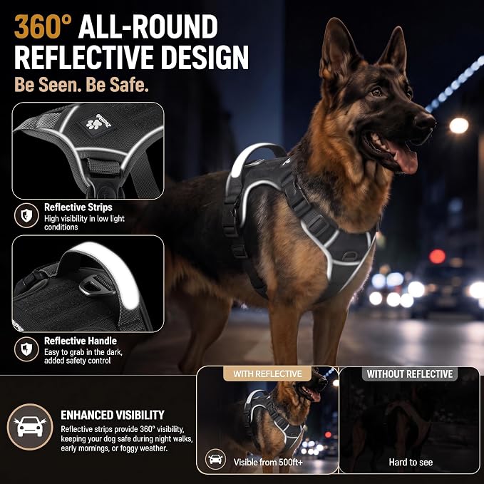 Tactical Dog Harness for Small Dogs, Reflective No Pull Vest with Handle | 3 Point Locking Buckles, Dual Leash Clips, Handle, Reflective Strips, Hook & Loop Panel, Metal D Ring, Adjustable (Blue)