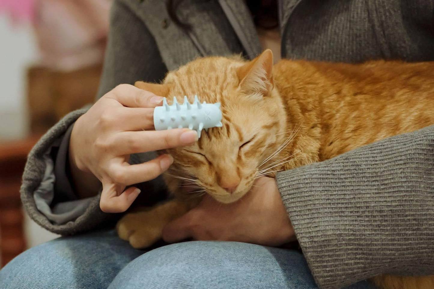 Furr&Purr Cat Brush, Scratcher, and Massager - Indoor Cat Calming Care with Face Scratcher, Finger Brush (3-Pack, Made in USA)