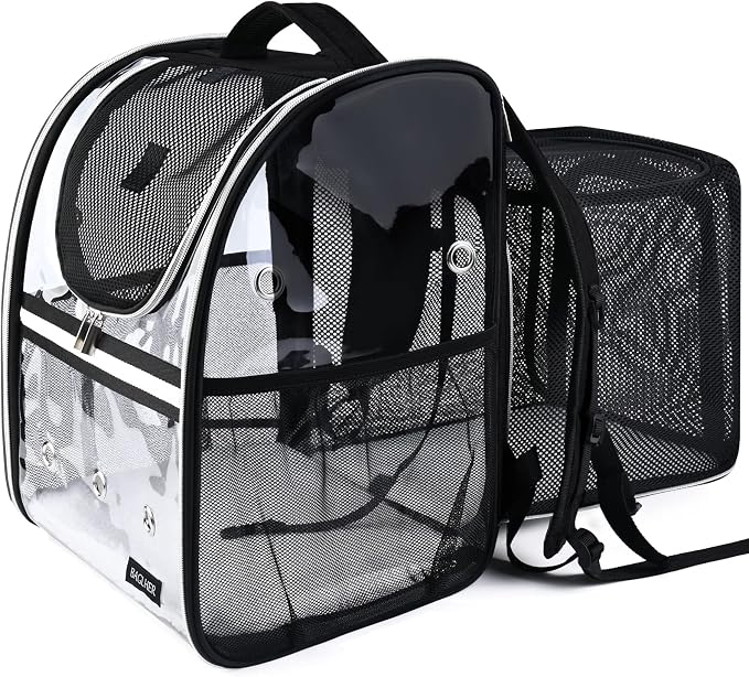 BAGLHER Expandable Pet Carrier Backpack,Pet Bubble Backpack for Small Cats Puppies Dogs Bunny, Airline-Approved Ventilate Transparent Capsule Backpack for Travel, Hiking and Outdoor Use. Black
