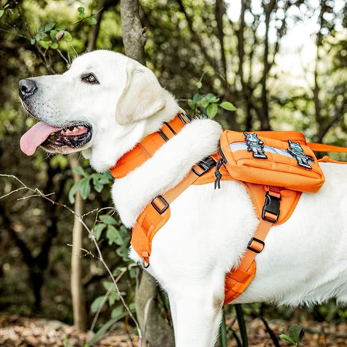 OneTigris Service Dog Vest Harness Saddle Bag Backpack Pouch, Emotional Support, Service Dog in Training,Quality Saddlebag for Tactical Dogs Vests (Orange)