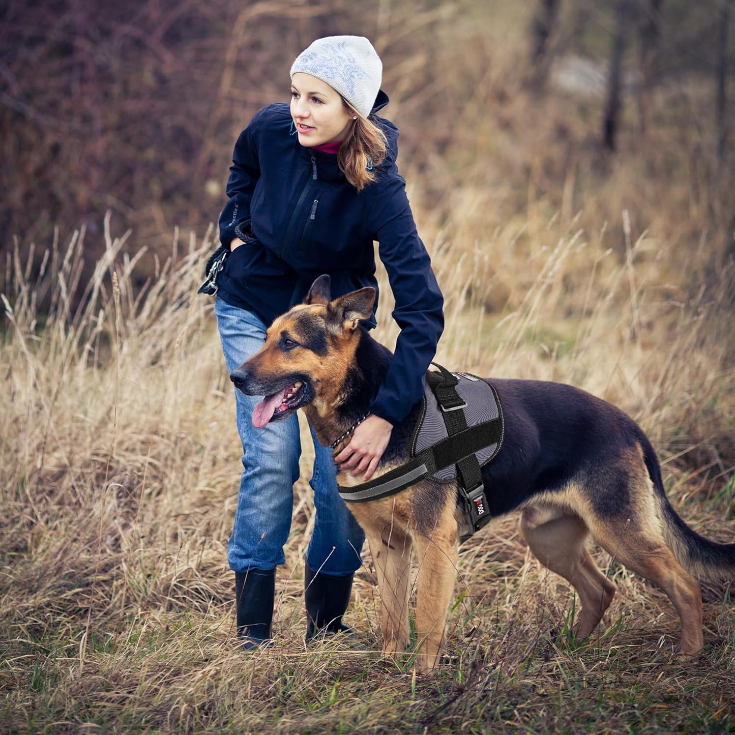 Dogline Dog Harness, Reflective No-Pull Adjustable Vest with Handle for Walking, Training, Service Breathable No - Choke Harness for Small, Medium or Large Dogs Room for Patches Grey S 18"-24"