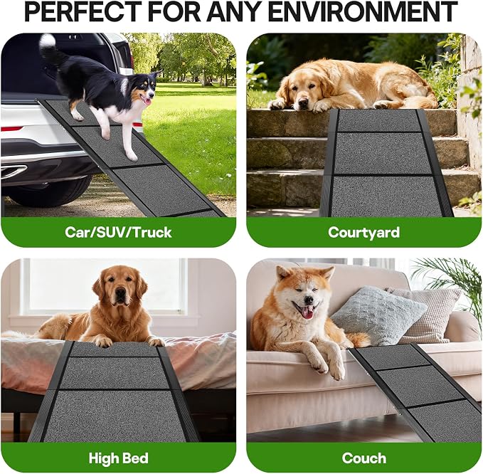71''x 20'' Dog Ramp for Car, Pet Ramp for Large Dogs Up to 300LBS, Foldable Dog Car Ramp Stairs Steps with Waterproof & Non-Slip Rug Surface for Truck, SUV, Indoor & Outdoor(Wire Loop Fabric)