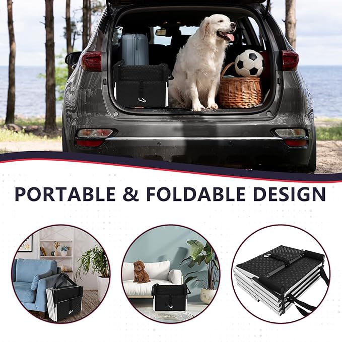 Dog Stairs with Nonslip Surface Portable Folding Pet Ramp for Car, SUV and Trucks Foldable Truck Ramp Stairs for Small to Large Size Dogs Up to 250LBS