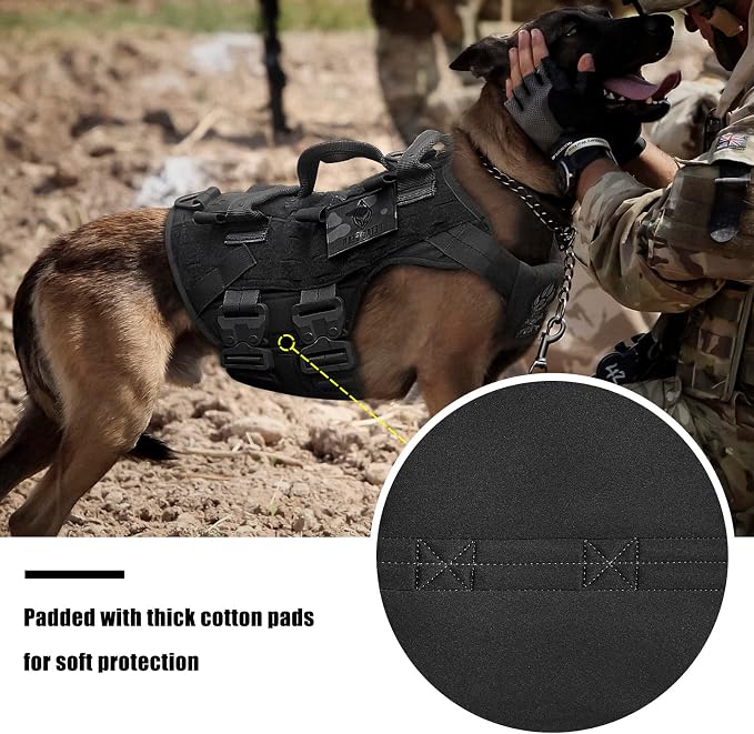 Tactical Dog Harness K9 Dog Training Vest Adjustable Padded Police Service Dog Working MOLLE Vests for Large Medium Dogs Mals GSD Lab… …