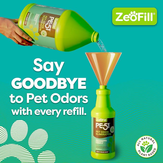ZEOFILL PE-51 Pet Odor Eliminator - Professional Strength Urine Enzyme Cleaner | Pet, Turf & Yard Smell Remover | Cat & Dog Pee Deodorizer Spray | Outdoor Use | Natural Eco-Friendly Enzymes | 4 Gallon