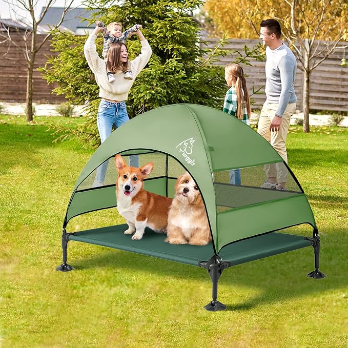 Outdoor Elevated Dog Bed with Canopy Portable Camping Dog Cot with Shade | Outside Raised Dog Tent Foldable Cooling Dog Bed with Canopy Shade for Small & Medium Dogs Off Ground Outdoor Indoor Use