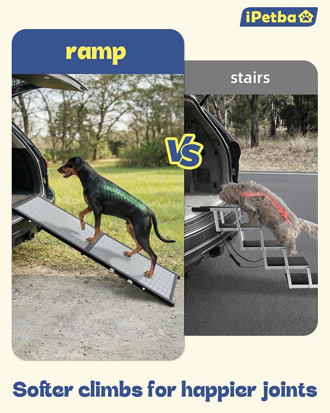 Large Dog Ramp for Car, SUV & Truck 64" – Joint & Spine Relief, Anti-Slip Surface, Heavy-Duty, Stable, Up to 100 lbs