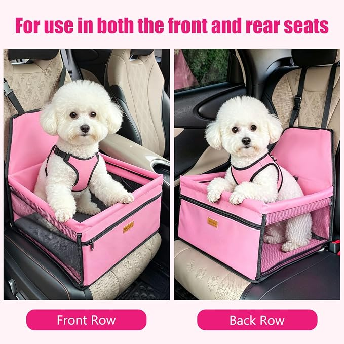 Pet Dog Booster Seat, Upgrading the Framed wall to Prevent Collapse,Breathable and Foldable Pet Car Basket,Removable andWashable pet car seat (Pink)