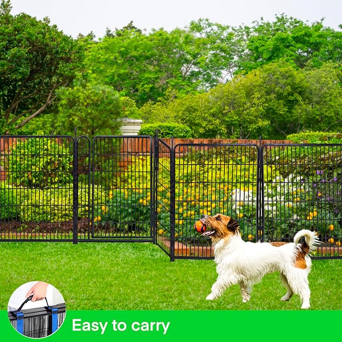 Okaygardn Tall Garden Fences and Borders for Dogs, 48 inch High Garden Fence, 12 Panels Total 26.6 Ft, 21 in Wide Low Threshold Gate. Modular Fencing, Dog Fence Outdoor for Yard. Rabbit Fences