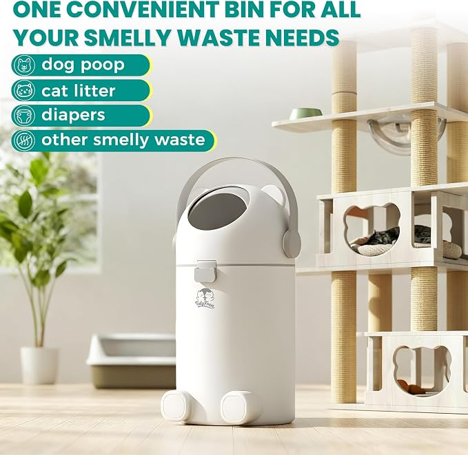 Indoor/Outdoor Pet Waste Station – Advanced Odor-Seal Dog Poop Trash Can with Locking Lid, Portable Handle & Works with ANY Bag – No Expensive Refills Ever!