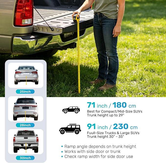 71" Extra Long Dog Ramp for Large Dogs, Heavy Duty Metal Frame Pet Ramp for High SUVs, Trucks and Cars, Portable Folding Travel Dog Ramps with Safety Latch, Supports up to 350lbs