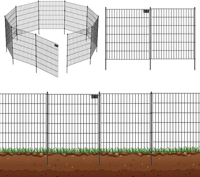 Toolterritary 15 Panels No Dig Garden Fence with Gate, 32 in(H) X36.3 ft(L) Metal Fence Panels, Thickened Rustproof Garden Fencing, Animal Barrier Fence for Dogs, Rabbits, and Patio