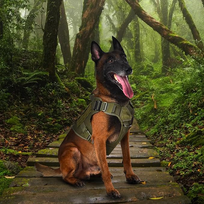 Tactical Dog Harness, Military Reflective Dog Harness | 2X Metal Buckle,Hidden Airtag Holder and Handle, Adjustable No-Pull Service Dog Vest with Molle & Loop Panels