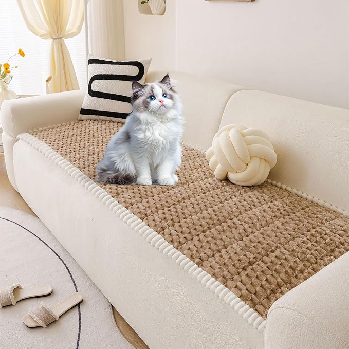 OTOB Couch Cover for Dogs Washable All Seasons Non Slip Fuzzy Pet Couch Covers Sofa Slipcovers Cushion Mat, Plush Soft Cozy Furniture Protector Kids Pet Friendly (Coffee, 23.6" x 47.2")