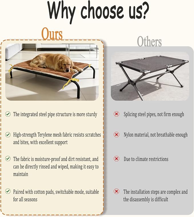 XCL Elevated Dog Bed for Large Dogs, Cooling Raised Dog Bed, Outdoor and Indoor Breathable Mesh Non-Slip Frame Pet Beds, Easy Clean, Installation, Equipped with Pet Cushion, 40In (Black, Large)