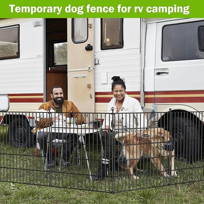 10 Panels No Dig Decorative Outdoor Garden Fence with Gate for Yard, 48 in(H) X 26.25ft(L) Animal Barrier Fencing Rustproof Metal Wire Panel Border for Dog, Rabbits, and Patio Temporary Ground Stakes