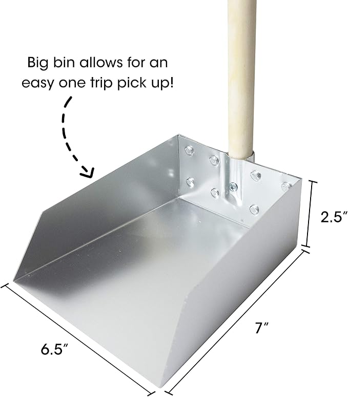 Wood Handle Pooper Scooper Durable Solid Metal Poop Tray with Rake 36.75" Long Handled Scoop | Great for Large or Small Dogs | No Assembly Required | Better for The Environment Than Plastic