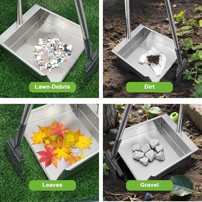 Metal Dog Pooper Scooper with Long Handle Rake and Tray Set for Large Dogs. | Heavy Duty Stainless Steel poop scooper for dogs Suitable for Yard, Garage ,Grass, Dirt & Gravel and Multi-Dog Families