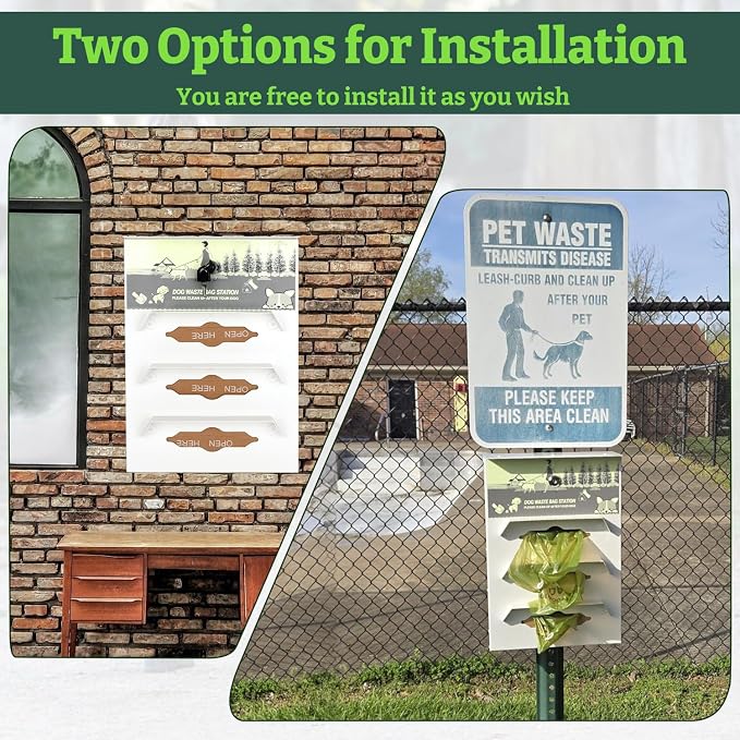 Metal Dog Poop Bag Dispenser Wall Mount - 600 Roll Bags Included | Pet Waste Station -Pet Waste Bag Dispenser with Pick Up After Your Dog Sign (Glow in the Dark)