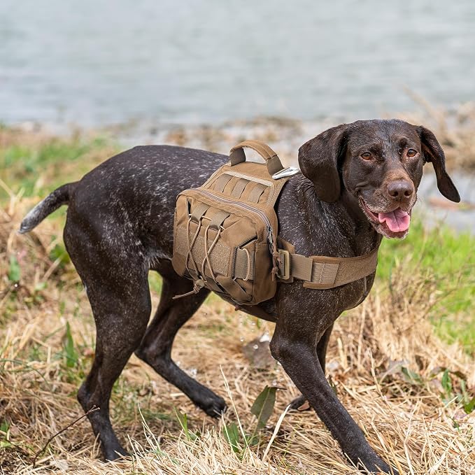 EXCELLENT ELITE SPANKER Nylon Dog Backpack with 2 Side Pockets for Hiking | Adjustable Tactical Dog Pack Hound Saddle Bag Harness for Medium & Large Dog Traveling Camping Walking Training Running