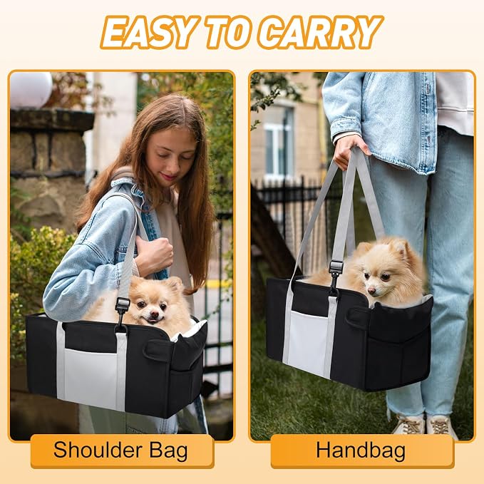 Portable Dog Car Seat for Small Dogs, Puppy Car Seat, Black | Booster Seat With Safety Leash & Adjustable Straps Keeps Small Dogs Secure. Removable Washable Cushion. Fits Most Cars.