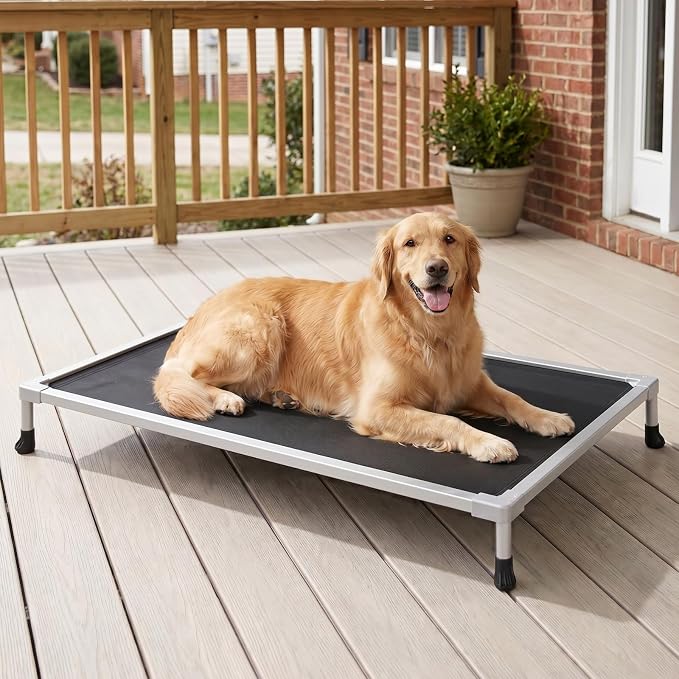 Veehoo Chew Proof Elevated Dog Bed, Silver Aluminum Dog Cot, Pre-Assembled | Cooling Raised Dog Bed for Large Dogs, Indestructible Dog Bed for Crate, Breathbale, Non-Slip Feet, Indoor Outdoor