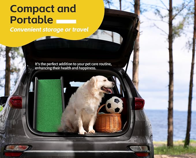 PawStep 50894 Pet Ramp for Dogs & Cats – Foldable Portable Dog Ramp with Poly Grass Non-Slip Surface, Lightweight Travel Ramp for Cars, SUVs, Beds & Couches