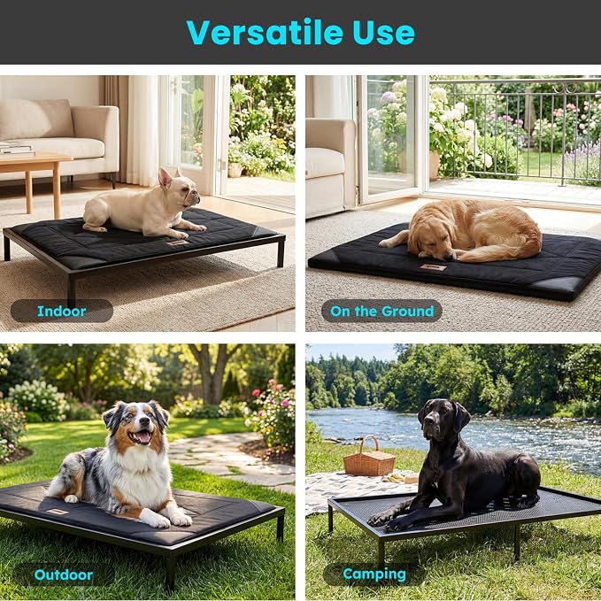 ZOMISIA Chew Proof Elevated Dog Bed for Large Dogs, 42" x 27" x 5", Black | Indestructible Raised Pet Cot for Indoor & Outdoor Use, with Removable Waterproof Padded, Non-Slip & Washable, Easy to Clean