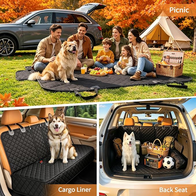 Yuntec Dog Car Seat Cover for Back Seat, Pet Seat Cover Waterproof Rear Seat Protector Scratchproof Back Car Seat Cover fits Middle Armrest for Cars Suvs Truck (55” Width) - Black