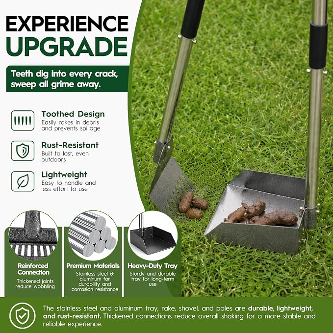 Pooper Scooper,Long Handle Dog Pooper Scooper,No More Bending , Easy to use | Easy to install,Upgraded Toothed Scooper,Free Extension Pole, Ideal for Yard, Lawn, Dirt & Gravel Ground,for Small-Medium Dog