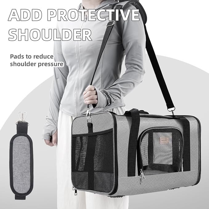 ROYPET Cat Carrier,Portable Pet Carrier Bag for Cats and Small Dogs,Foldable Soft-Sided and Scratch-Proof mesh Cat Bag Pet Carriers,Airline Approved Pet Carrier,Pet Travel Carrier Up to 15 Lbs,Grey