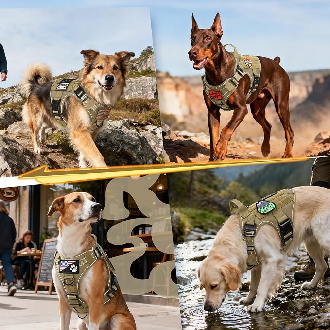 rabbitgoo Tactical Dog Harness for Medium, Heavy Duty Military No Pull Vest | Sturdy Metal Buckles, 5 Adjustments, Molle System, Powerful Pullers for Training, Hunting, Outdoor, Brown Reflex, Medium