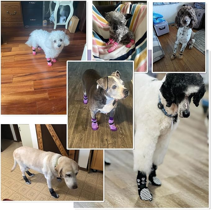 EXPAWLORER 6Pcs Anti Slip Dog Socks to Prevent Licking Paws, Dog Shoes for Hot Pavement Double Sides Dog Boots & Paw Protectors Booties for Hardwood Floors with Grip Small Medium Large Senior Dogs, M
