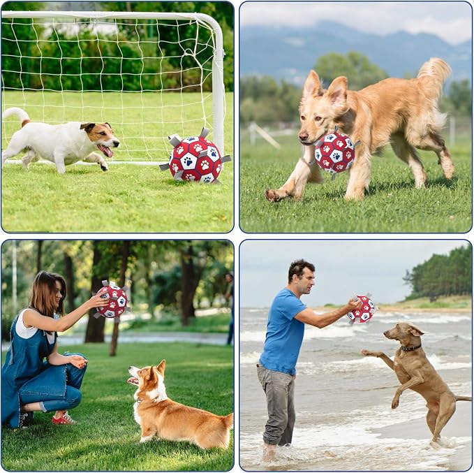 Diman Balls for Dogs with Straps - 6 Inch Dog Toy Balls for Small Medium Dogs, Outdoor & Water Fetch Toy for Birthday, Red