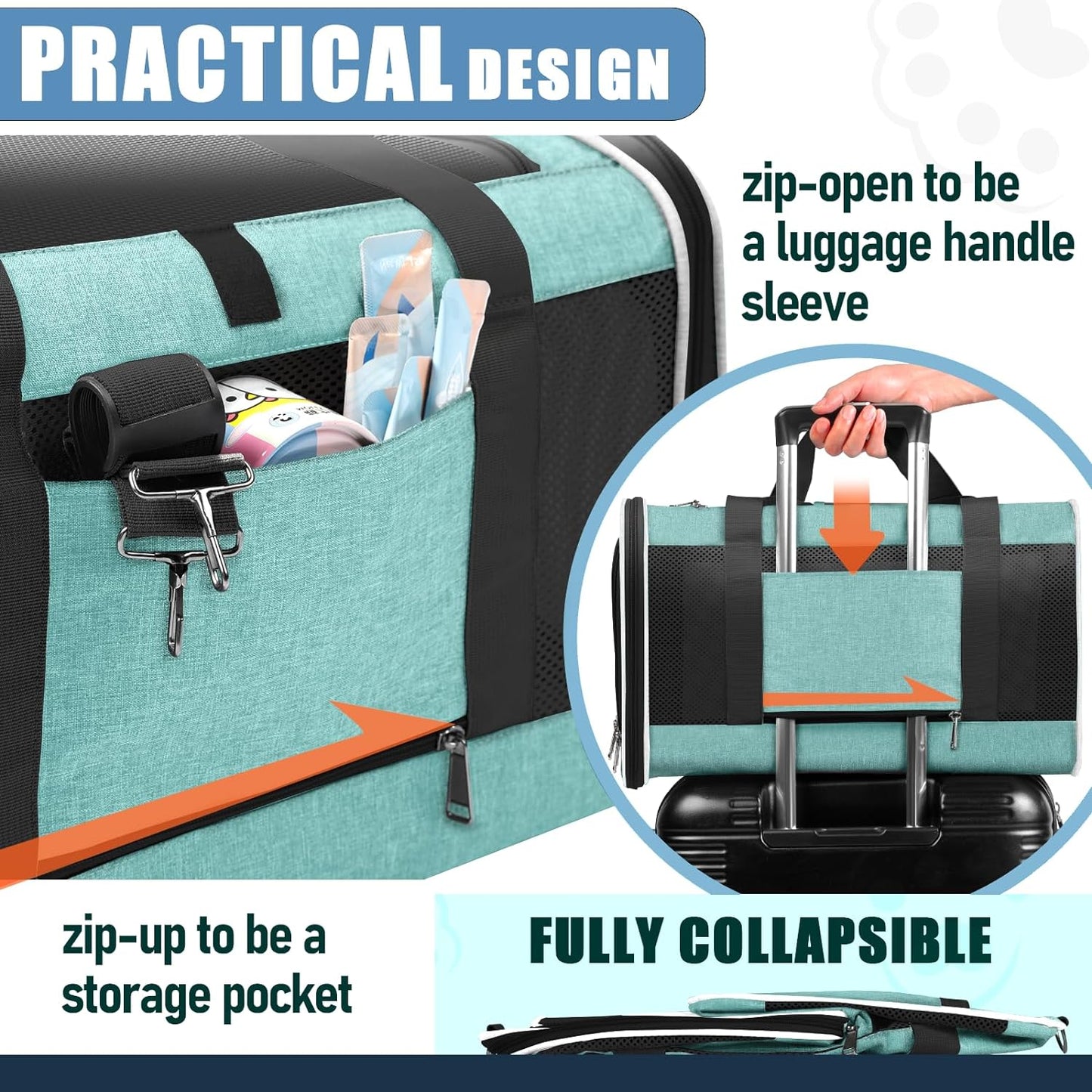 Soft Cat Carrier Large Cat 20 lbs/Kitty Cat Travel Crate for Pet Top Load/Small Dog Sturdy Transport Fabric Carry Bag 10 Pounds/Yorkie Kennel with Pocket Teal Aqua