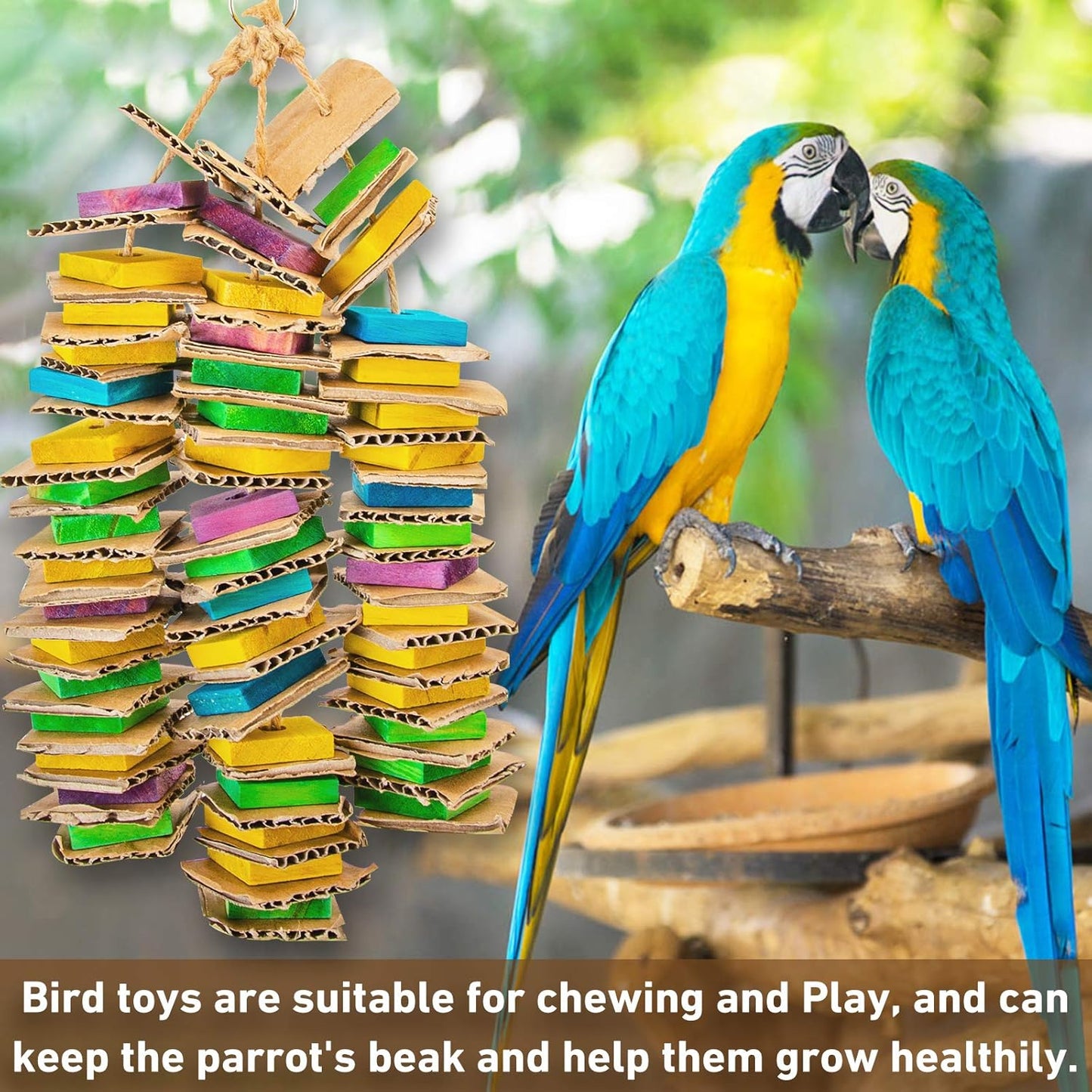 MYFAMIREA Parrot Toys for Medium Birds, Parrot Chewing Cardboard Toys Natural Wooden Macaws Cage Chewing Gifts for African Greys, Cockatoos, Macaws, Small and Medium Birds