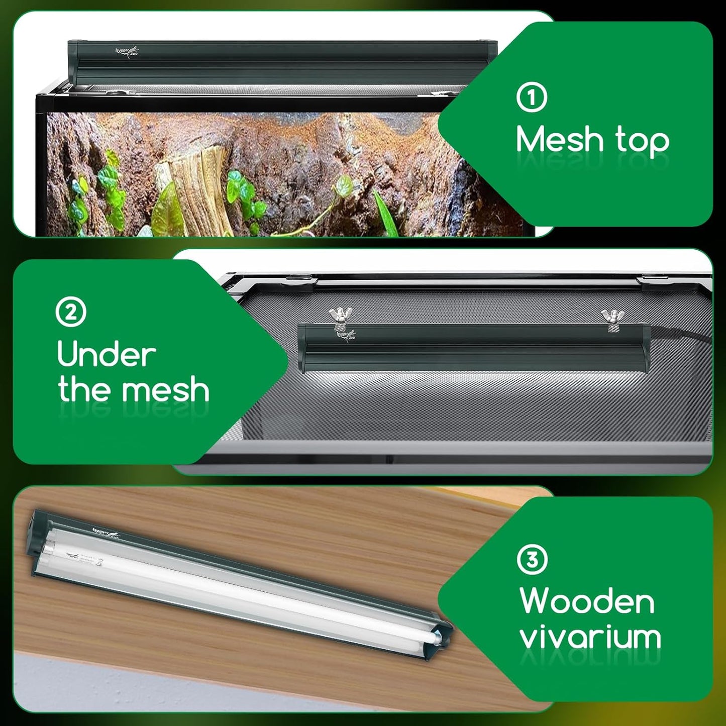 T8 Reptile Light Fixture Combo Kit 17W Light Fixture Jungle Green Reptile Terrarium Hood 10.0 UVB Light Bulb Fluorescent Tube for Bearded Dragon Lizards Tortoise for Tropical and Deserts Reptile lamp