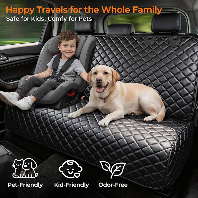 URPOWER PU Leather Dog Car Seat Cover for Back Seat, Waterproof Non-Slip Bench Seat Protector for Dogs, Easy-Clean Scratch-Resistant Pet Seat Cover for Large Sedans & Large SUVs