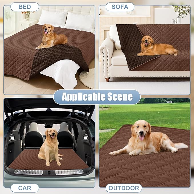 Smiry Waterproof Dog Bed Cover Pet Blanket, Soft Washable Dog Blanket for Furniture Bed Couch Sofa Reversible, Checkered (52"x82", Brown/Chocolate)