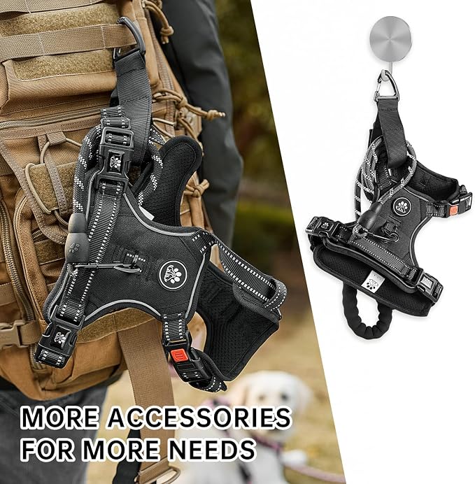 NESTROAD No Pull Dog Harness,Adjustable Oxford Dog Vest Harness with Leash,Reflective No-Choke Pet Harness with Easy Control Soft Handle for Small Dogs(X-Small,Black)