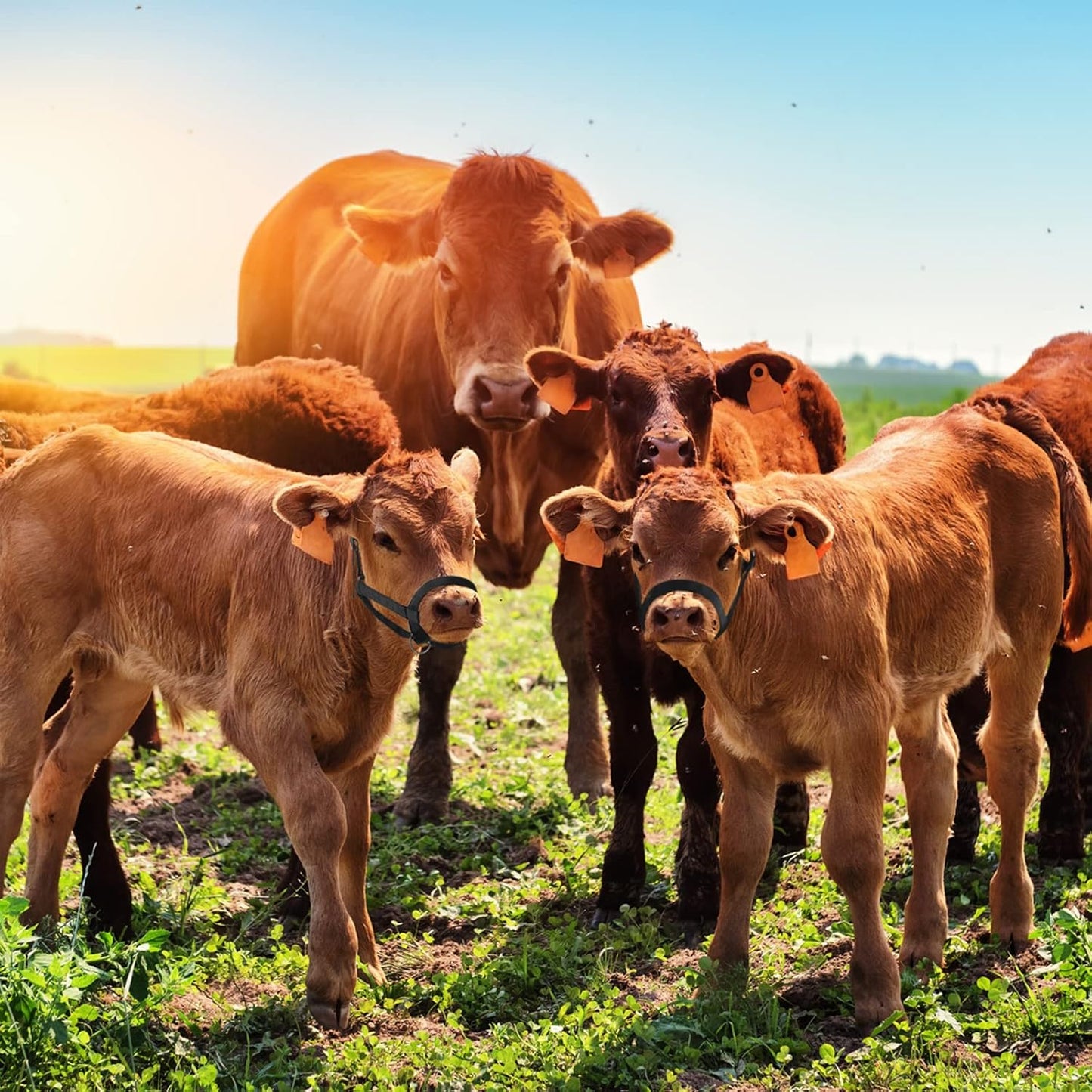 Hillban Cow Halter Cattle Halters Adjustable Calf Halter with Leading Rope for Miniature Horse Donkey Goat Foal Nylon Cattle Training Supplies