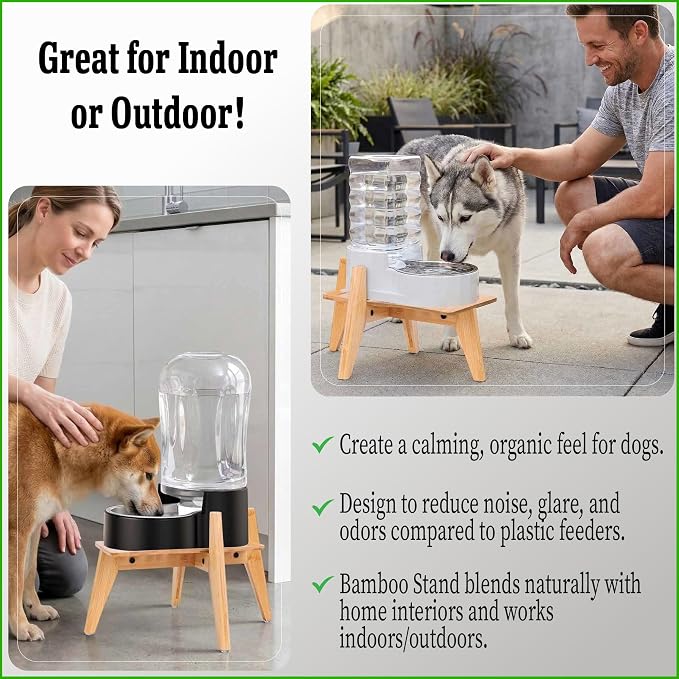 Stand for Dog Water Food Dispenser - Automatic Dog Feeder Holder - Suitable for Large Dogs - Bamboo
